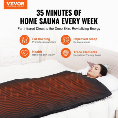 VEVOR Manta de Sauna de Infrarrojos Lejanos Portátil 190x90 cm Temperatura 1-6 Niveles 35-85°C Temporizador 1-60 min con Bolsas de Sauna Piedras Terapéuticas Calefacción de Fibra de Carbono para Hogar