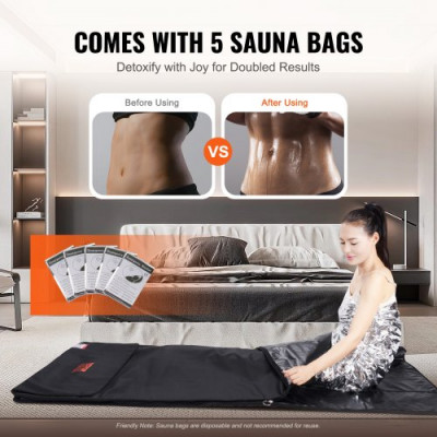 VEVOR Manta de Sauna de Infrarrojos Lejanos Portátil 190x90 cm Temperatura 1-6 Niveles 35-85°C Temporizador 1-60 min con Bolsas de Sauna Piedras Terapéuticas Calefacción de Fibra de Carbono para Hogar