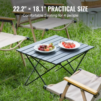 VEVOR Mesa de Camping 56,5x40,5x46cm Carga 30kg Mesa Portátil Plegable para Exteriores Ligera Bandeja y Estructura de Aleación de Aluminio con Bolsa de Transporte para Playa Pícnic Barbacoa Senderismo