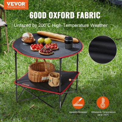 VEVOR Mesa de Camping 72x72x61 cm Carga de 25 kg Mesa Plegable Portátil para Exteriores Bandeja Ligera en Tejido Oxford 600D Estructura de Acero con Bolsa de Transporte para Playa Pícnic Barbacoa