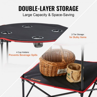 VEVOR Mesa de Camping 72x72x61 cm Carga de 25 kg Mesa Plegable Portátil para Exteriores Bandeja Ligera en Tejido Oxford 600D Estructura de Acero con Bolsa de Transporte para Playa Pícnic Barbacoa