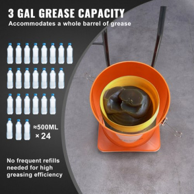VEVOR Bomba de Grasa Neumática Relación de Presión 50:1 Bomba de Cubo de Grasa Neumática de 20 L Pistola de Grasa Bomba de Grasa con Ruedas y Manguera de 4 m Boquilla de 360° Conexión NPT Estándar