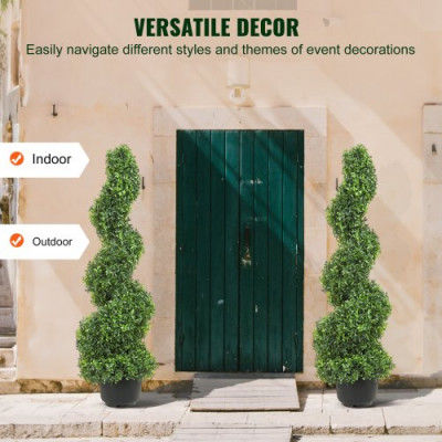 VEVOR Boj Topiario Artificial 122 cm Espiral de Boj Artificial 2 Plantas Falsas de PE 10 Hojas Recambiables con Maceta Inodora para Decoración de Exteriores Interiores Jardín Terraza Balcón Entrada