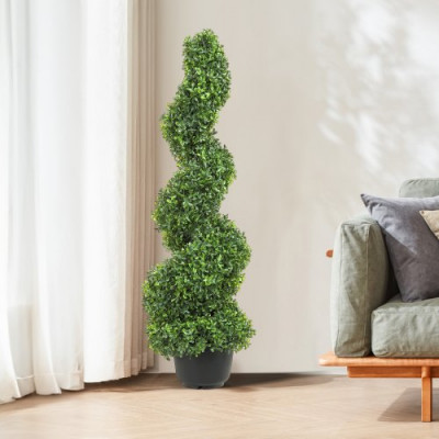 VEVOR Boj Topiario Artificial 122 cm Espiral de Boj Artificial 2 Plantas Falsas de PE 10 Hojas Recambiables con Maceta Inodora para Decoración de Exteriores Interiores Jardín Terraza Balcón Entrada