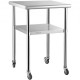 Comprar Mesa de Trabajo de Acero Inoxidable 61x61x91,4 cm Mesa de Preparación de 2 Niveles Carga de 272,4 kg Mesa de Cocina con 4 Ruedas Estante Ajustable en Altura para Cocina Restaurante Bar Garaje