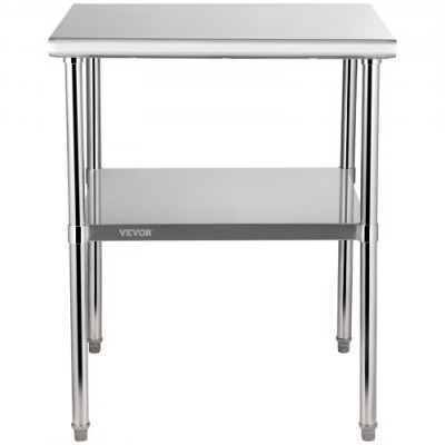 VEVOR Mesa de Trabajo de Acero Inoxidable 76 x 76 x 91 cm Mesa de Preparación de 2 Niveles Carga de 362 kg Mesa de Cocina Estante Ajustable en Altura para Cocina Restaurante Bar Garaje al Aire Libre