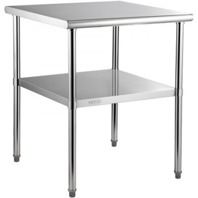 VEVOR Mesa de Trabajo de Acero Inoxidable 76 x 76 x 91 cm Mesa de Preparación de 2 Niveles Carga de 362 kg Mesa de Cocina Estante Ajustable en Altura para Cocina Restaurante Bar Garaje al Aire Libre