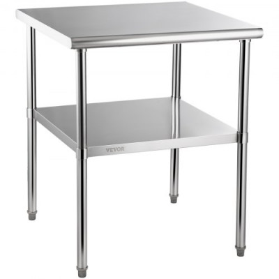 VEVOR Mesa de Trabajo de Acero Inoxidable 76 x 76 x 91 cm Mesa de Preparación de 2 Niveles Carga de 362 kg Mesa de Cocina Estante Ajustable en Altura para Cocina Restaurante Bar Garaje al Aire Libre