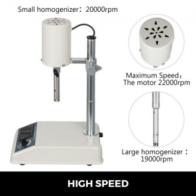 VEVOR Homogeneizador de Alta Velocidad, 1000ML Dispersor de Alta Velocidad Ajustable, FSH-2A Homogeneizador Industrial,  22000RPM Mezclador Mecánico de Laboratorio