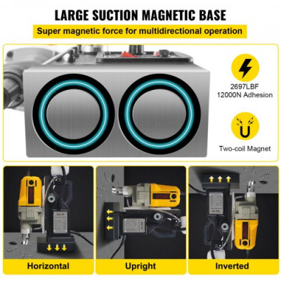 Taladro Magnético 12000N Taladradora Magnético Profesional 1100W Taladro de Núcleo Magnético Taladradora Magnético Profesional Taladro Magnético con Conexión Al Cuello Base Magnética