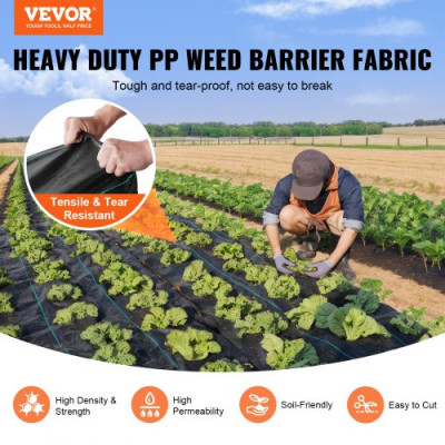 VEVOR Paño Antimalezas 4x18,3 m Geotextil Tejido Anti-crecimiento de Malas Hierbas Debajo de la Grava 170 g/m² Paño de PP Permeable Resistente al Desgarro para Paisajismo, Cubierta del Suelo, Negro