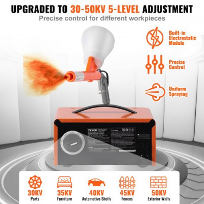 VEVOR Sistema de recubrimiento en polvo kit de recubrimiento en polvo con salida electrostática de 50 KV, pistola rociadora, interruptor de pie, boquillas y vasos para polvo