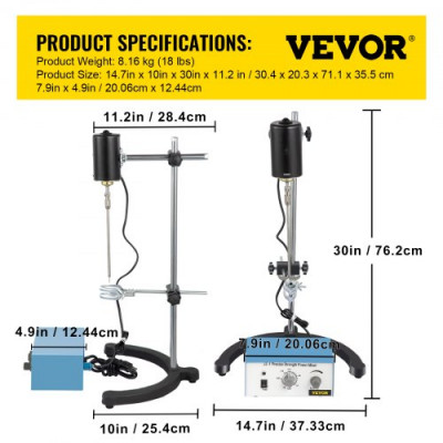 VEVOR Agitador Eléctrico de Laboratorio 0-3.000 rpm Ajustable Agitador Mezclador de Laboratorio 100W 220V Mezclador Eléctrico Acero 202 para Productos Farmacéuticos, Biológicos, Cosméticos, Textiles