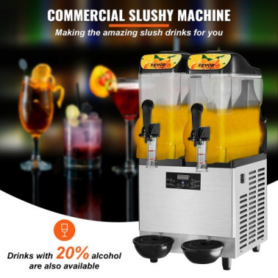 Máquina de Granizados Comercial de 2 x 12L/3,2 Gal 2 Tazones Máquina para Hacer Granizados de Bebidas Congeladas de Acero Inoxidable y PC con Panel de Control para Restaurantes Cafeterías Bares