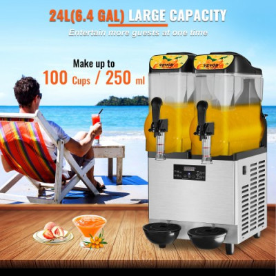 Máquina de Granizados Comercial de 2 x 12L/3,2 Gal 2 Tazones Máquina para Hacer Granizados de Bebidas Congeladas de Acero Inoxidable y PC con Panel de Control para Restaurantes Cafeterías Bares