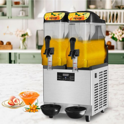 Máquina de Granizados Comercial de 2 x 12L/3,2 Gal 2 Tazones Máquina para Hacer Granizados de Bebidas Congeladas de Acero Inoxidable y PC con Panel de Control para Restaurantes Cafeterías Bares