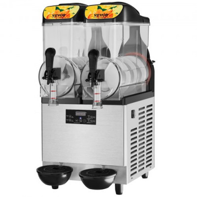 Máquina de Granizados Comercial de 2 x 12L/3,2 Gal 2 Tazones Máquina para Hacer Granizados de Bebidas Congeladas de Acero Inoxidable y PC con Panel de Control para Restaurantes Cafeterías Bares