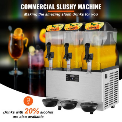 Máquina de granizado comercial, cuenco triple de 36 L/9.6 galones, máquina de margarita de 150 tazas, máquina de margarita de acero inoxidable 860 W, máquina de granizado para fiestas, cafetería