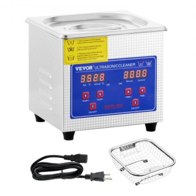 VEVOR Limpiador Ultrasónico 1,3L, 60W Limpiador Ultrasónico Profesional de Acero Inoxidable, Máquina de Limpieza Ultrasónica Potente Frecuencia de 40 kHz con Pantalla LED para Joyas, Reloj, Gafas