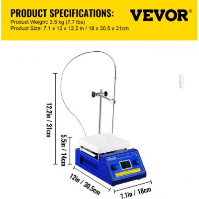 VEVOR Agitador Magnético de Placa Caliente 5L Agitador Magnético de Laboratorio 500W Laboratorio Digital Agitador Magnético Agitador Magnético con Placa Mezclador de Agitador Con Soporte LED