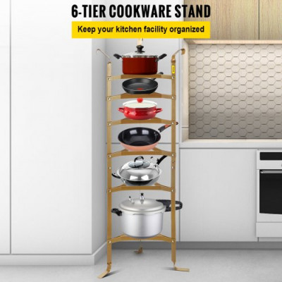 Soporte para Utensilios de Cocina 6 Niveles Estante Vertical para Almacenamiento de Cocina, Soporte para Almacenamiento de Cocina 21 lbs de Acero al Carbono para Sartenes, Ollas, Cestas, Cobrizo