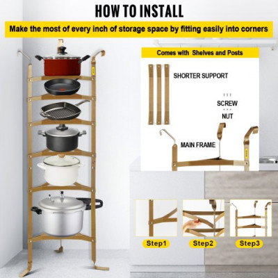 Soporte para Utensilios de Cocina 6 Niveles Estante Vertical para Almacenamiento de Cocina, Soporte para Almacenamiento de Cocina 21 lbs de Acero al Carbono para Sartenes, Ollas, Cestas, Cobrizo