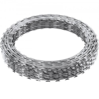 VEVOR Alambre de Espino 45 m 3 Rollos de Alambre de Espino Galvanizado en Caliente Malla de Alambre Protección Anti-Intrusión Cuchillas de Espino Afiladas con Guantes Protectores para Jardín, Balcón