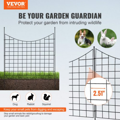 VEVOR Valla Metálica de Jardín 93x75 cm Valla de Metal Exterior 5 Vallas sin Excavación de Acero al Carbono Valla Decorativa para Jardín Distancia entre Púas de 6,38 cm para Animales Patio, Negro