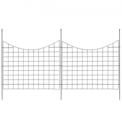 VEVOR Valla Metálica de Jardín 93x75 cm Valla de Metal Exterior 5 Vallas sin Excavación de Acero al Carbono Valla Decorativa para Jardín Distancia entre Púas de 6,38 cm para Animales Patio, Negro