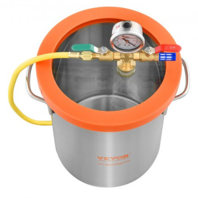 VEVOR Cámara de Vacío 3 Gal 11,4 L Bomba de Vacío Tapa de Vidrio Templado Cámara de Desgasificación de Acero Inoxidable 304 Contenedor de Vacío para Estabilización de Madera Resina de Silicona