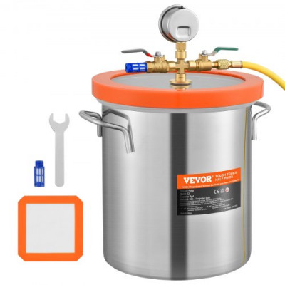 VEVOR Cámara de Vacío 5 Gal 19 L Bomba de Vacío Tapa de Vidrio Templado Cámara de Desgasificación de Acero Inoxidable 304 Contenedor de Vacío para Estabilización de Madera Resina de Silicona