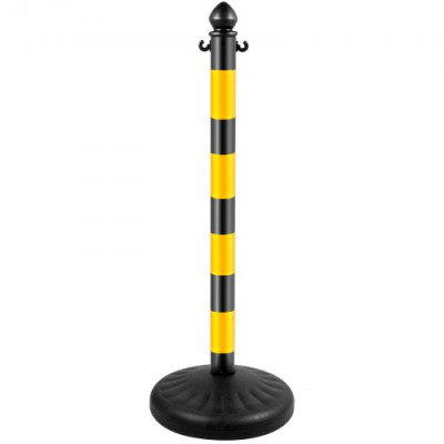 VEVOR Barrera de Aparcamiento 4 piezas Altura 99 cm Plástico PE Poste de Tráfico Base 35 x 35 cm Cadena 1 m Amarillo-Negro Bolardo de Aparcamiento Llenar con Agua o Arena en Base para más Estabilidad