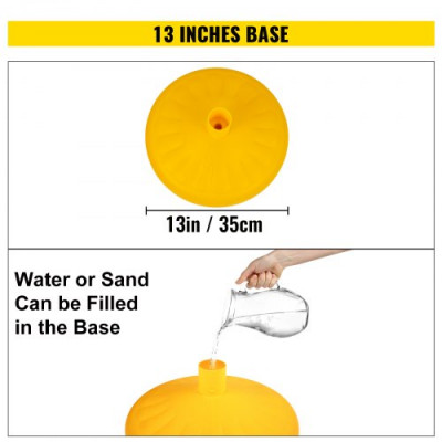 Barrera de Aparcamiento 6 piezas Altura 99 cm Plástico PE Poste de Tráfico Base 35 x 35 cm Cadena 1 m Cúpula Amarillo Bolardo de Aparcamiento Llenar con Agua o Arena en Base para más Estabilidad