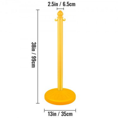 Barrera de Aparcamiento 6 piezas Altura 99 cm Plástico PE Poste de Tráfico Base 35 x 35 cm Cadena 1 m Cúpula Amarillo Bolardo de Aparcamiento Llenar con Agua o Arena en Base para más Estabilidad