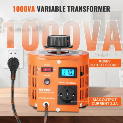 VEVOR Transformador de voltaje variable 1000VA regulador de voltaje 3.3A 0-300V LCD