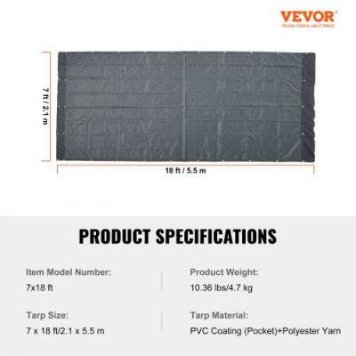 VEVOR Lona de malla para camión volquete, 7 x 18 pies, PVC, 18 oz, doble bolsillo, sombra para remolque