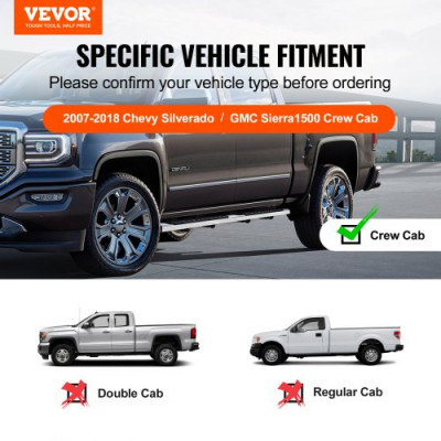 VEVOR 2 estribos de 6.5 pulgadas compatibles con Chevy Silverado/GMC Sierra 1500 Crew Cab/2019 2500HD 3500HD 1500 LD, barras laterales de acero inoxidable 201, capacidad de carga 500 libras