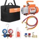 Comprar Bomba de Vacío Aire Acondicionado 128 L/min Bomba de Vacío HVAC 180 W con Kit Manómetros y Manguera de Goma Tricolor 1440 rpm Bolsa de Transporte para R134a Aire Acondicionado Frigorífico Coche