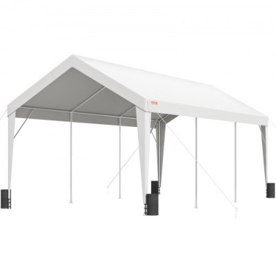 VEVOR Toldo para Cochera 3x6 m Refugio para Garaje Exterior con 8 Postes Reforzados y 4 Bolsas con Peso, Resistente a los Rayos UV, Impermeable, Refugio Instantáneo para Fiestas, Jardín, Barco, Blanco