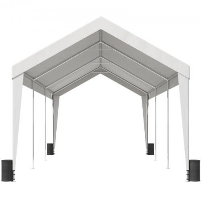 VEVOR Toldo para Cochera 3x6 m Refugio para Garaje Exterior con 8 Postes Reforzados y 4 Bolsas con Peso, Resistente a los Rayos UV, Impermeable, Refugio Instantáneo para Fiestas, Jardín, Barco, Blanco