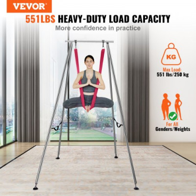 VEVOR Kit de Columpio y Hamaca Aérea para Yoga, Soporte de Yoga Profesional de 295 cm de Altura, Hamaca Roja de 6x2,6 m, Capacidad de Carga Máxima de 250 kg, para Fitness, Culturismo, Pilates, Rojo