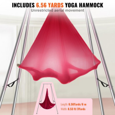 VEVOR Kit de Columpio y Hamaca Aérea para Yoga, Soporte de Yoga Profesional de 295 cm de Altura, Hamaca Roja de 6x2,6 m, Capacidad de Carga Máxima de 250 kg, para Fitness, Culturismo, Pilates, Rojo