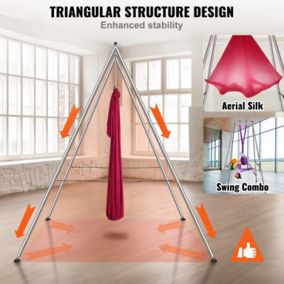 VEVOR Kit de Columpio y Hamaca Aérea para Yoga, Soporte de Yoga Profesional de 295 cm de Altura, Hamaca Roja de 6x2,6 m, Capacidad de Carga Máxima de 250 kg, para Fitness, Culturismo, Pilates, Rojo