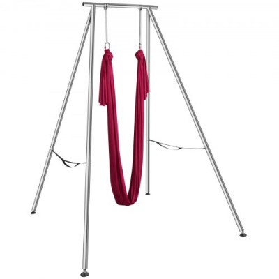 VEVOR Kit de Columpio y Hamaca Aérea para Yoga, Soporte de Yoga Profesional de 295 cm de Altura, Hamaca Roja de 6x2,6 m, Capacidad de Carga Máxima de 250 kg, para Fitness, Culturismo, Pilates, Rojo