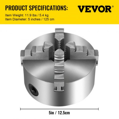 Mandril de Torno Autocentrante 125 mm, Torno de Mandril Autocentrante de 4 Mordazas, Fresado de Rectificadoras Internas y Externas Accesorios de Torno de Herramienta para Máquinas de Soldar