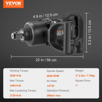 Llave de Impacto Neumática Cuadrada de 1,27cm Pistola de Clavos de Aire 3701 Nm 6000rpm Aluminio con conector Rápido de Aire Bidón de Aceite