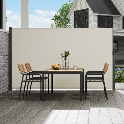 VEVOR Toldo Lateral Retráctil Pantalla de Privacidad al Aire Libre 160x300cm Toldo Lateral contra Viento Impermeable de Poliéster 180g/m² Divisor de Habitación UV 30+ para Patio, Jardín, Balcón, Beige