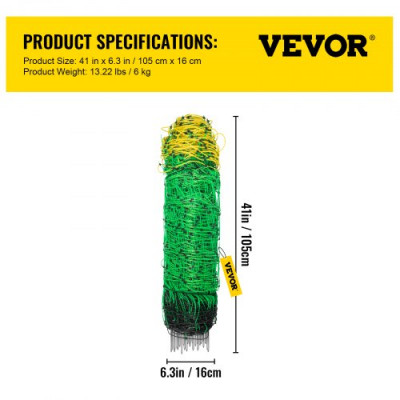 VEVOR Kit de valla de red eléctrica para cercado de ovejas de 35,4 pulgadas de alto x 164 pies de largo con postes y picos