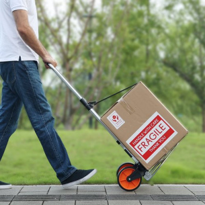 VEVOR Carretilla de Mano Plegable de Aluminio Carga de 125 kg Carro de Mano de Alta Resistencia con Ruedas de Goma Mango Telescópico para Transporte Doméstico, Mercancías de Almacén Supermercado