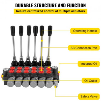 VEVOR Válvula de control direccional hidráulica Válvula de carrete hidráulico 6 carretes 11 GPM